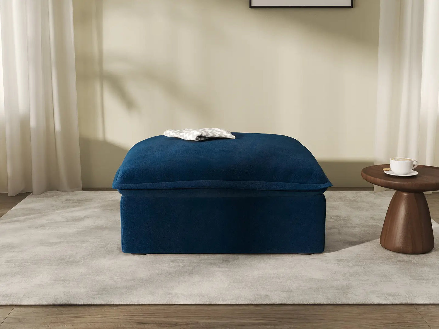 Deluxe Cloud Dark Blue 1-Seater Modular Ottoman | 1-Piece (includes 1 ottoman), Velvet Fabric, Storage Ottoman