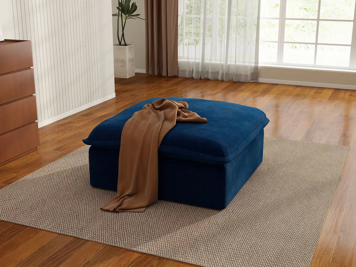 Deluxe Cloud Dark Blue 1-Seater Modular Ottoman | 1-Piece (includes 1 ottoman), Velvet Fabric, Storage Ottoman