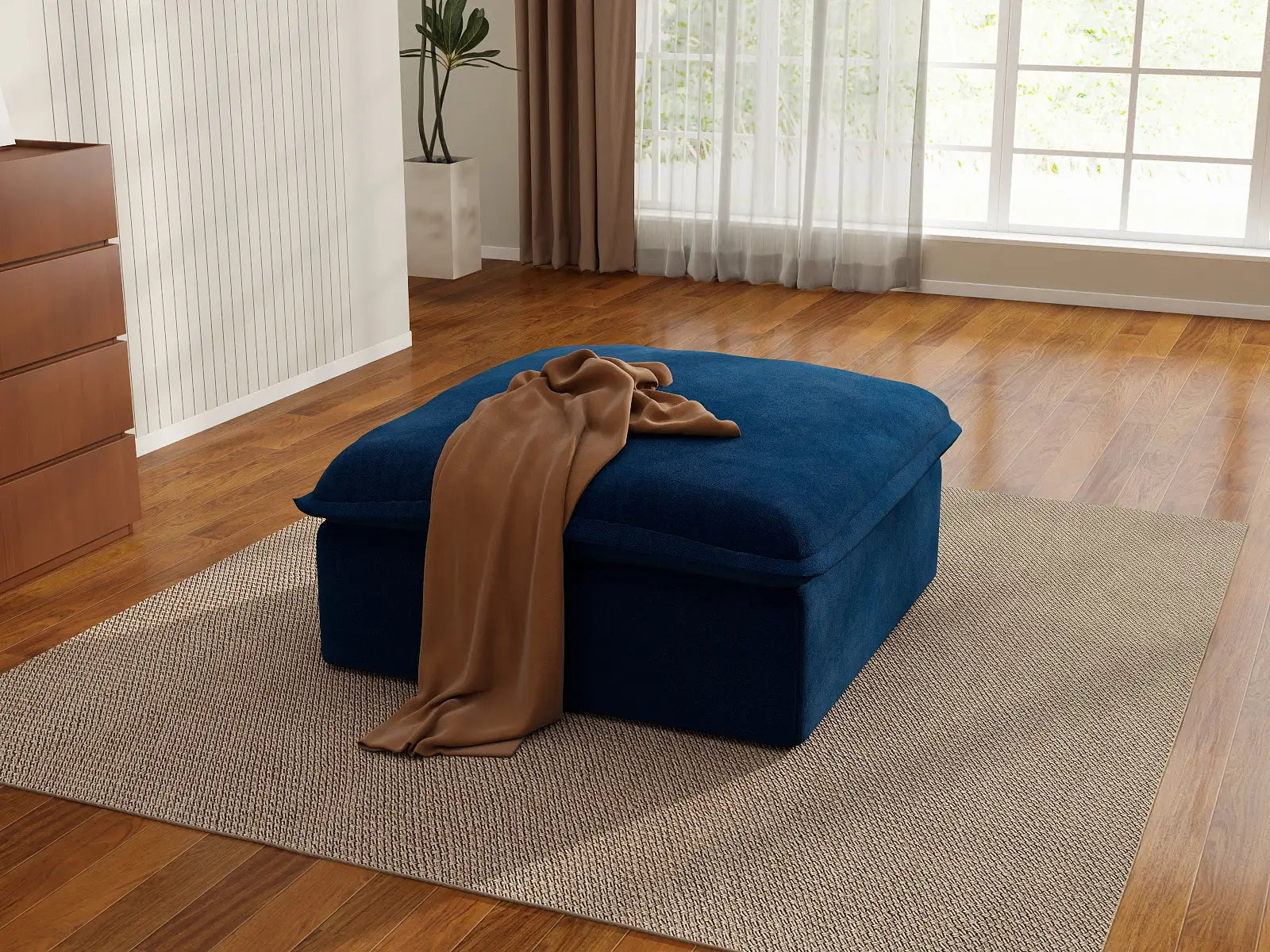 Puf modular Deluxe Nube Azul Oscuro de 1 asiento | 1 pieza (incluye 1 puf), tejido de terciopelo, puf de almacenamiento