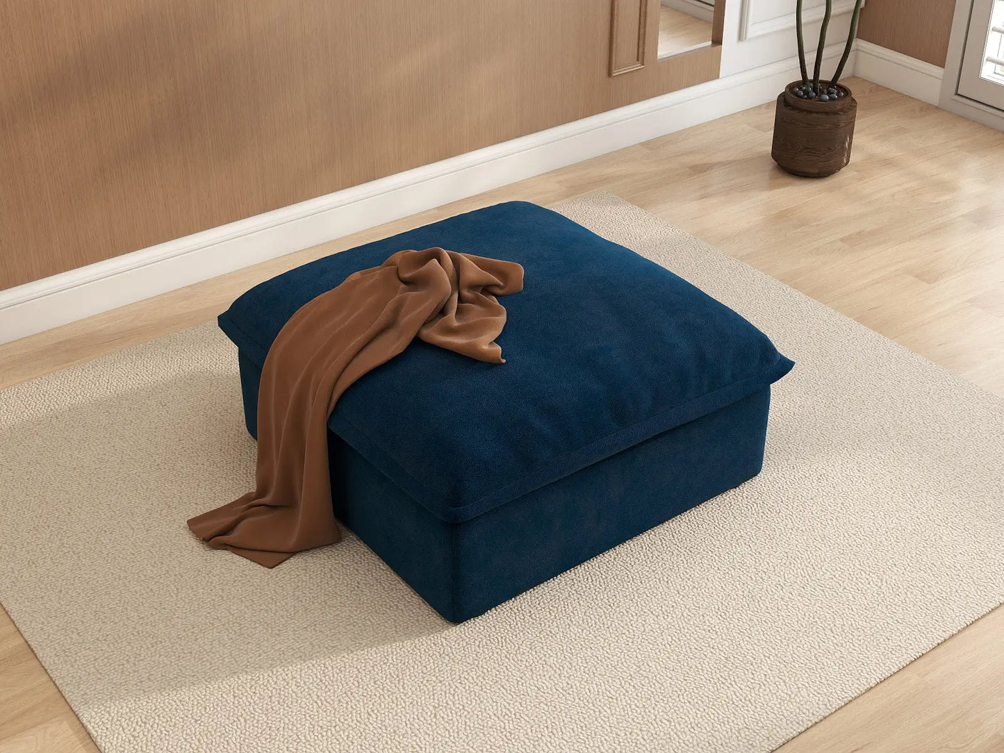 Deluxe Cloud Dark Blue 1-Seater Modular Ottoman | 1-Piece (includes 1 ottoman), Velvet Fabric, Storage Ottoman