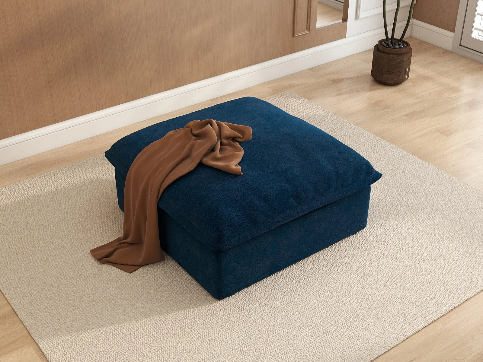 Puf modular Deluxe Nube Azul Oscuro de 1 asiento | 1 pieza (incluye 1 puf), tejido de terciopelo, puf de almacenamiento