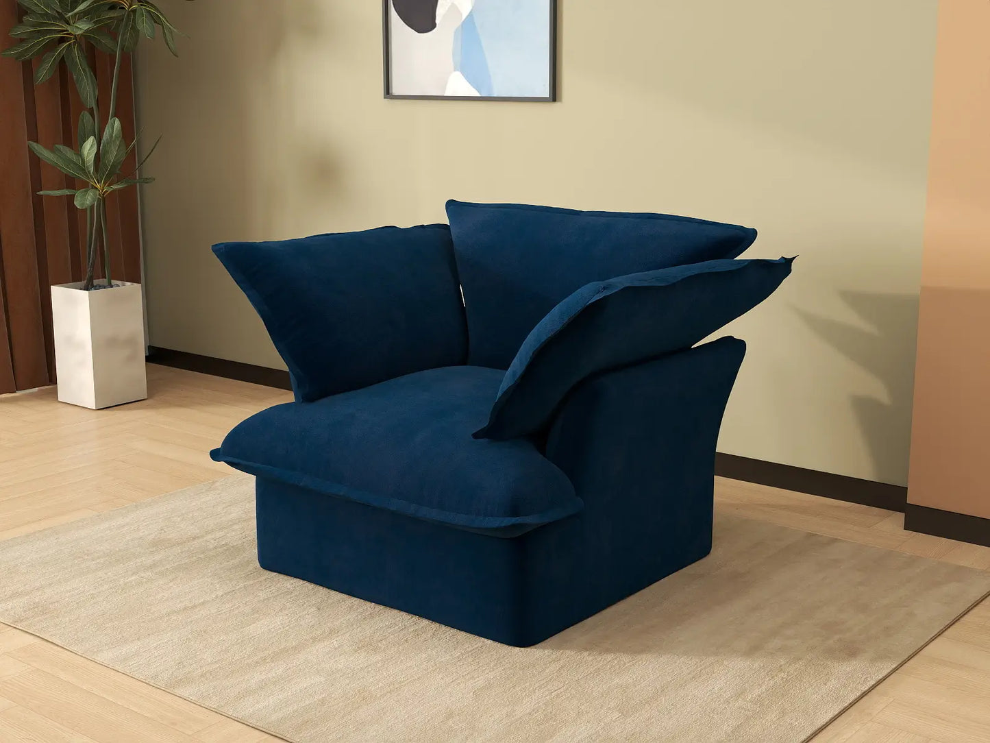Deluxe Cloud Dark Blue 1-Seater Modular Sofa | 1-Piece, Velvet Fabric, Washable Covers