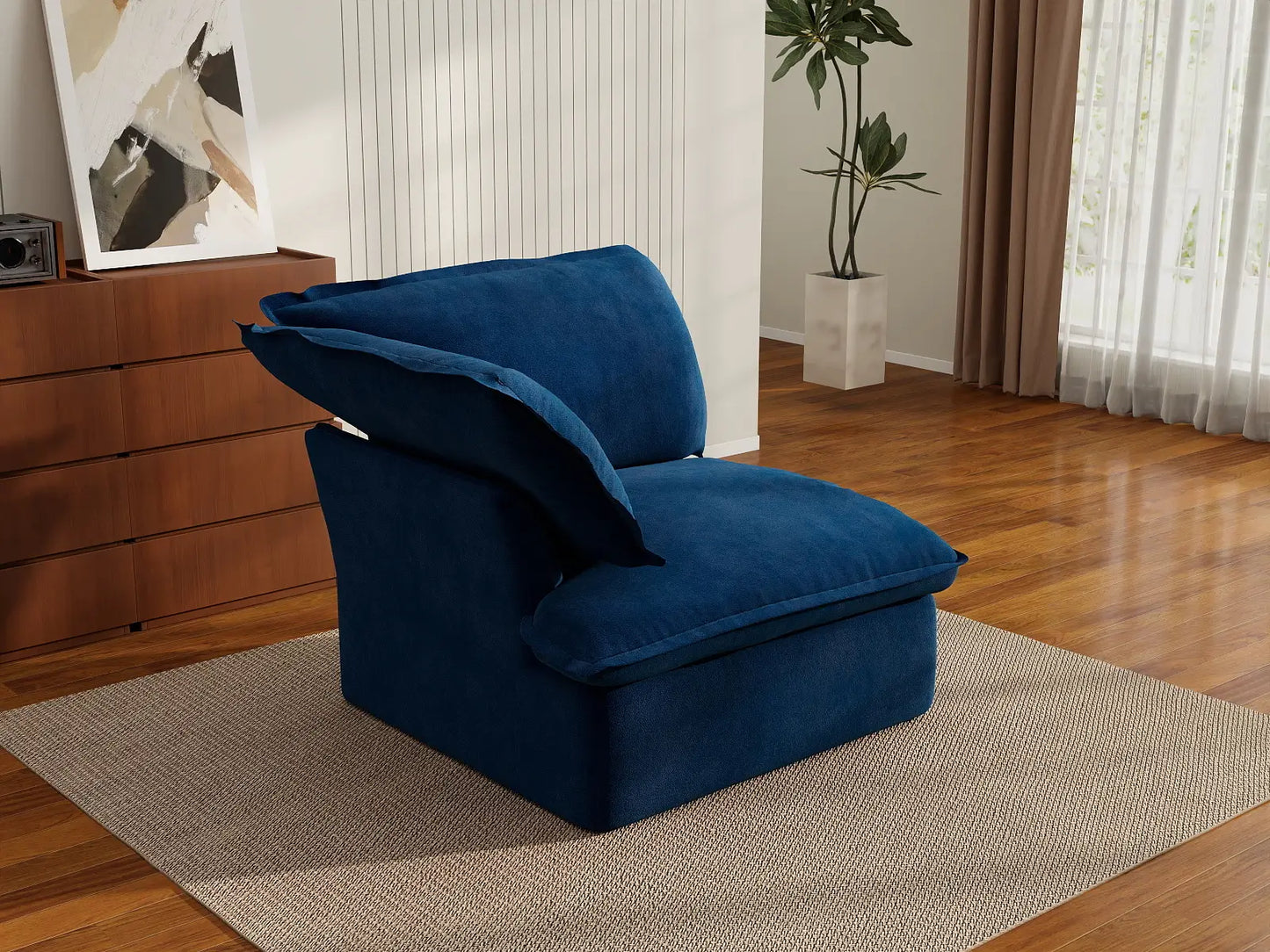 Deluxe Cloud Dark Blue 1-Seater Modular Sofa | 1-Piece, Velvet Fabric, Washable Covers
