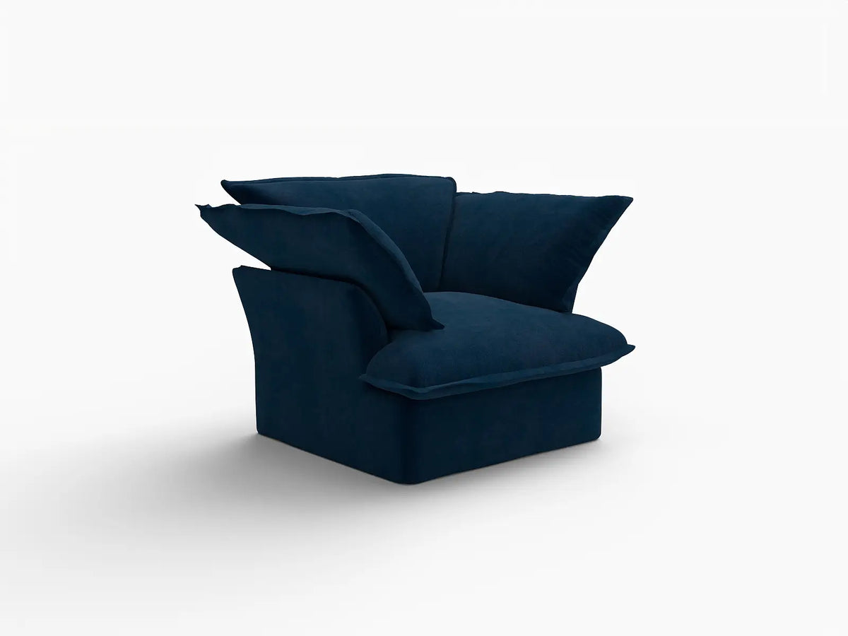 Deluxe Cloud Dark Blue 1-Seater Modular Sofa | 1-Piece, Velvet Fabric, Washable Covers