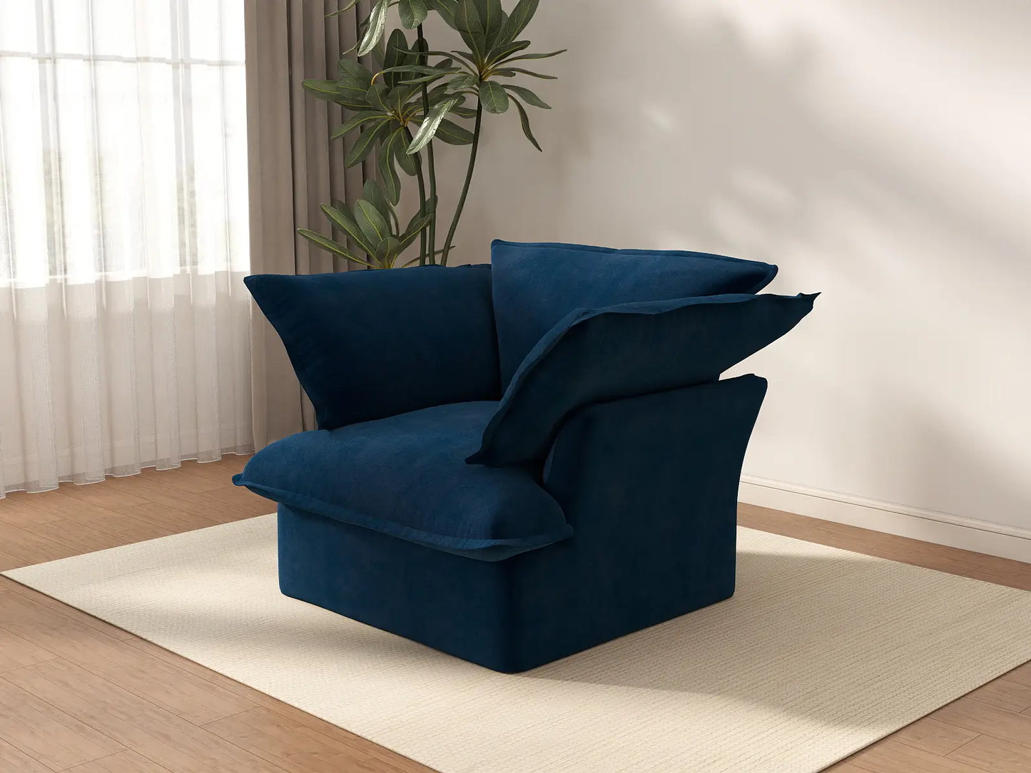 Deluxe Cloud Dark Blue 1-Seater Modular Sofa | 1-Piece, Velvet Fabric, Washable Covers