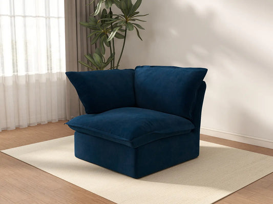 Deluxe Cloud Dark Blue 1-Seater Modular Sofa | 1-Piece, Velvet Fabric, Washable Covers