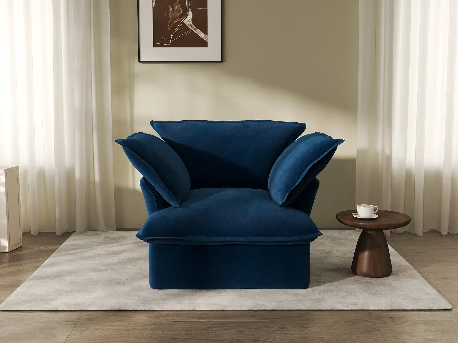 Sofá Modular de Lujo Nube Azul Oscuro de 1 Plaza | 1 Pieza, Tela de Terciopelo, Fundas Lavables