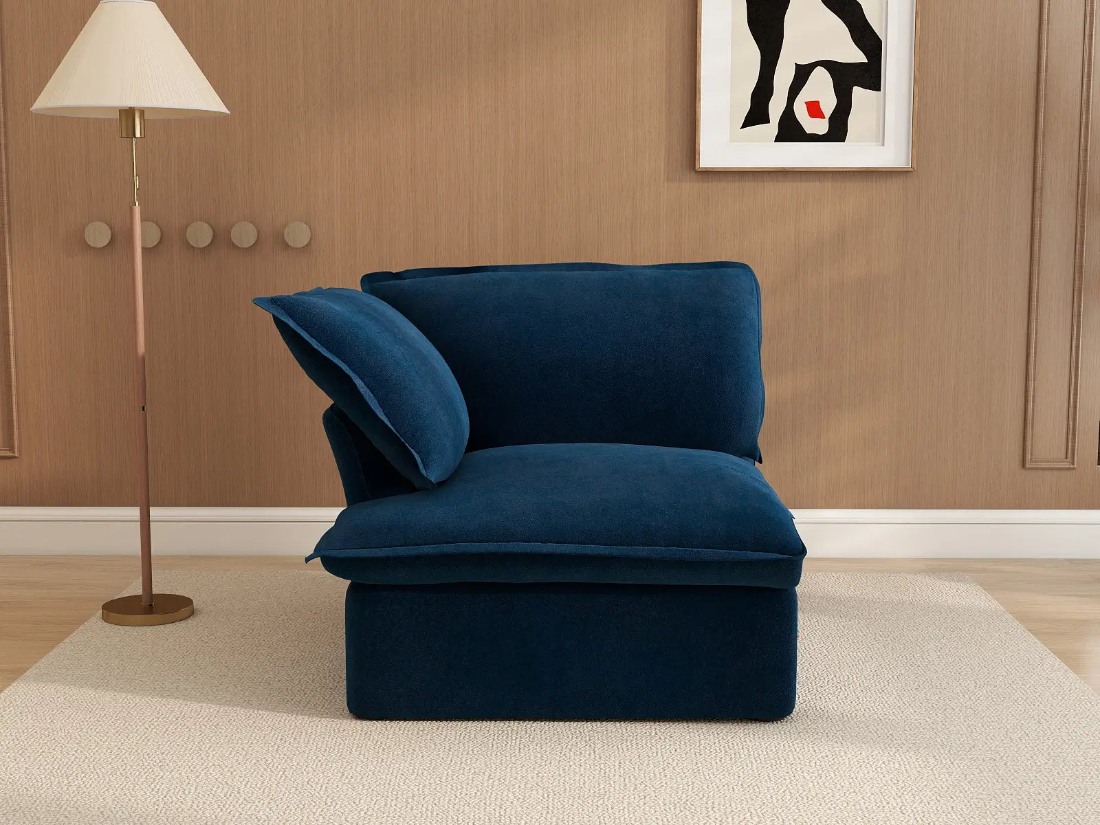 Sofá Modular de Lujo Nube Azul Oscuro de 1 Plaza | 1 Pieza, Tejido de Terciopelo, Fundas Lavables