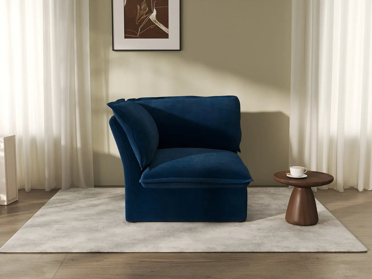 Deluxe Cloud Dark Blue 1-Seater Modular Sofa | 1-Piece, Velvet Fabric, Washable Covers
