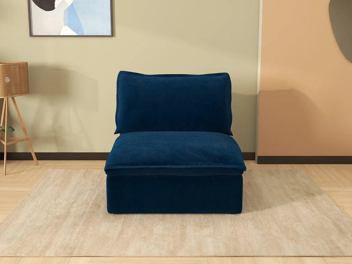 Deluxe Cloud Dark Blue 1-Seater Modular Sofa | 1-Piece, Velvet Fabric, Washable Covers