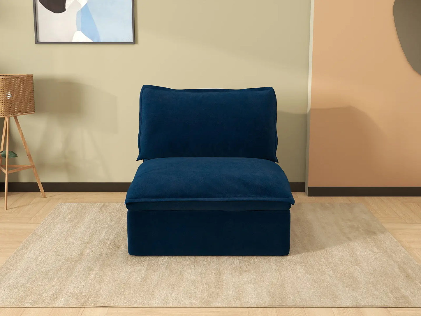 Deluxe Cloud Dark Blue 1-Seater Modular Sofa | 1-Piece, Velvet Fabric, Washable Covers