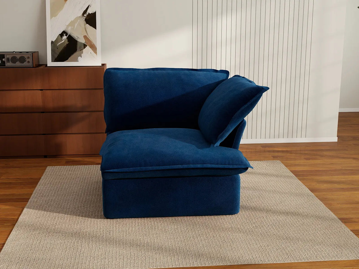 Deluxe Cloud Dark Blue 1-Seater Modular Sofa | 1-Piece, Velvet Fabric, Washable Covers