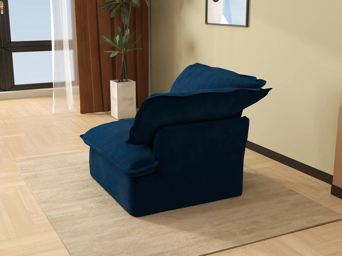 Deluxe Cloud Dark Blue 1-Seater Modular Sofa | 1-Piece, Velvet Fabric, Washable Covers