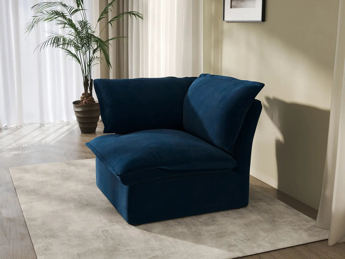 Deluxe Cloud Dark Blue 1-Seater Modular Sofa | 1-Piece, Velvet Fabric, Washable Covers