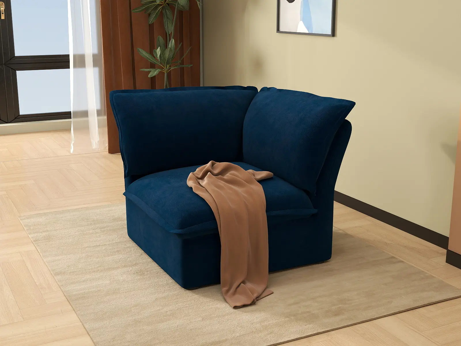 Sofá Modular de Lujo Nube Azul Oscuro de 1 Plaza | 1 Pieza, Tela de Terciopelo, Fundas Lavables