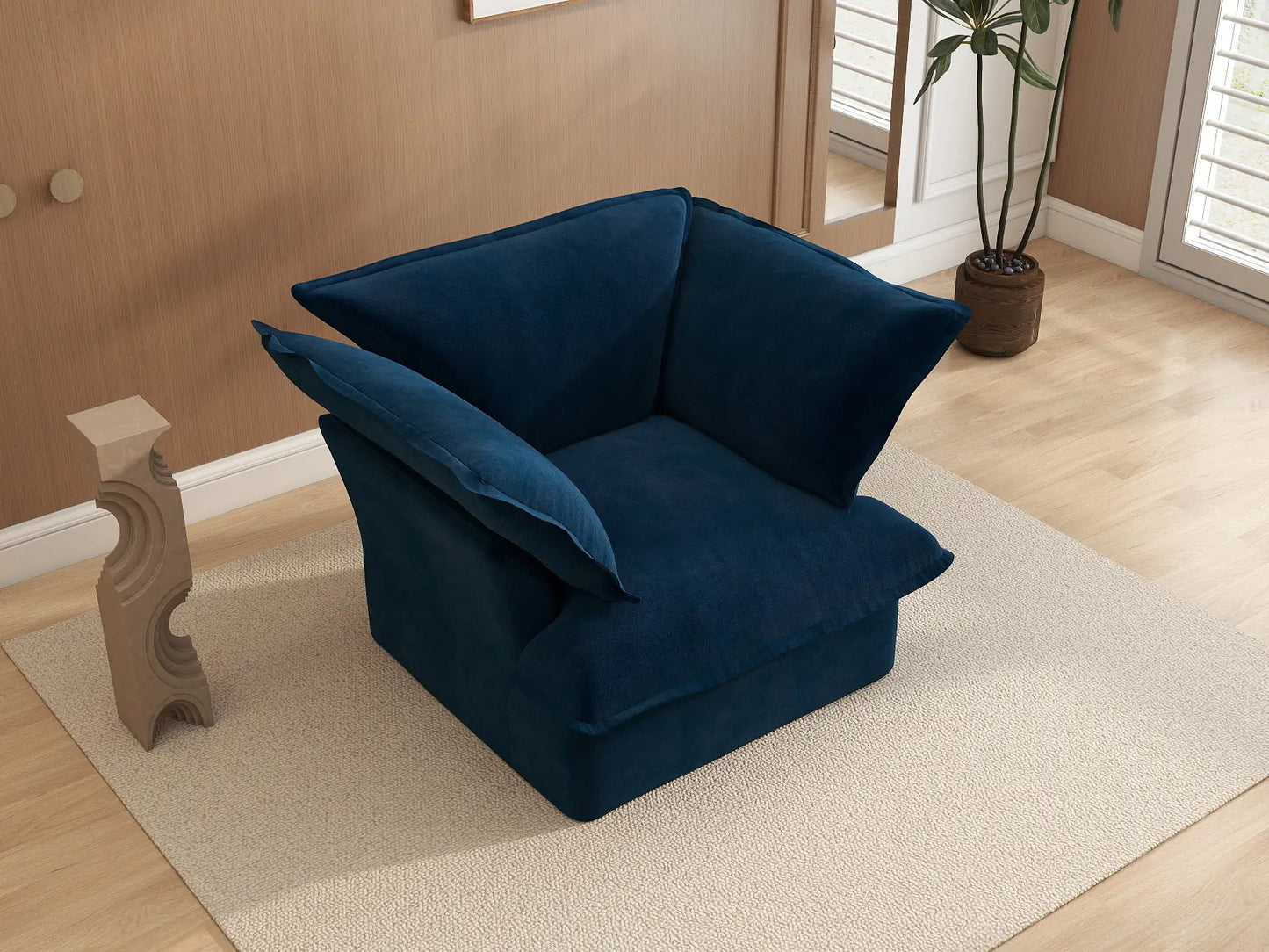 Deluxe Cloud Dark Blue 1-Seater Modular Sofa | 1-Piece, Velvet Fabric, Washable Covers