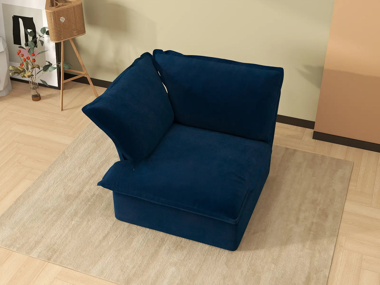 Deluxe Cloud Dark Blue 1-Seater Modular Sofa | 1-Piece, Velvet Fabric, Washable Covers