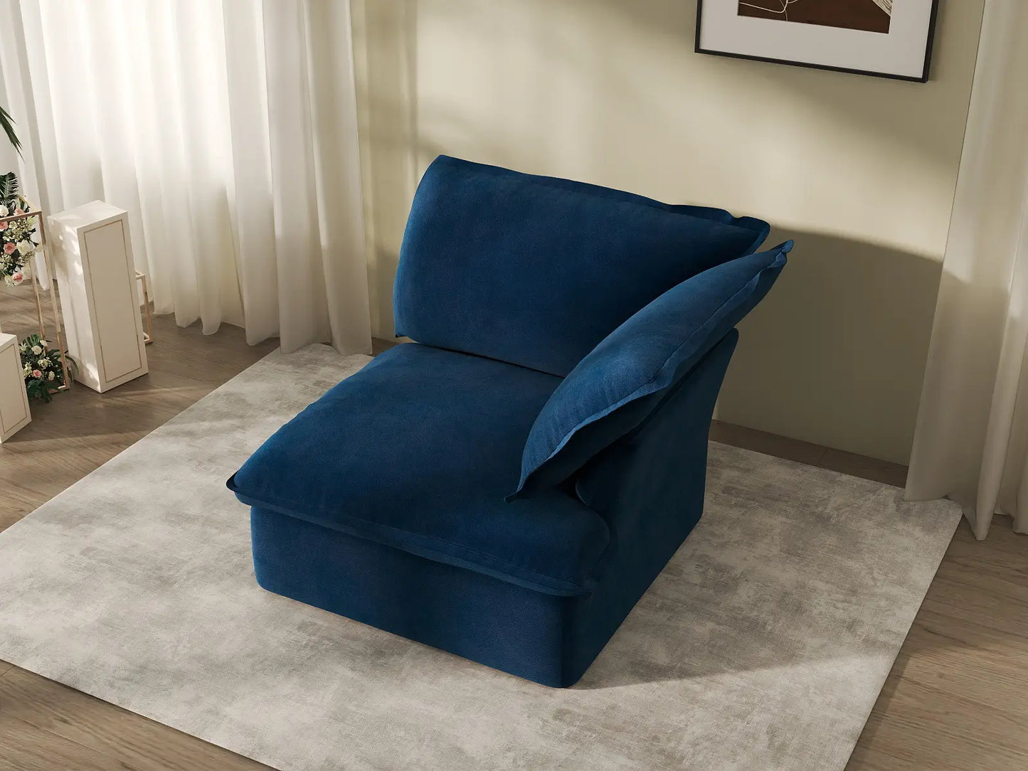 Deluxe Cloud Dark Blue 1-Seater Modular Sofa | 1-Piece, Velvet Fabric, Washable Covers