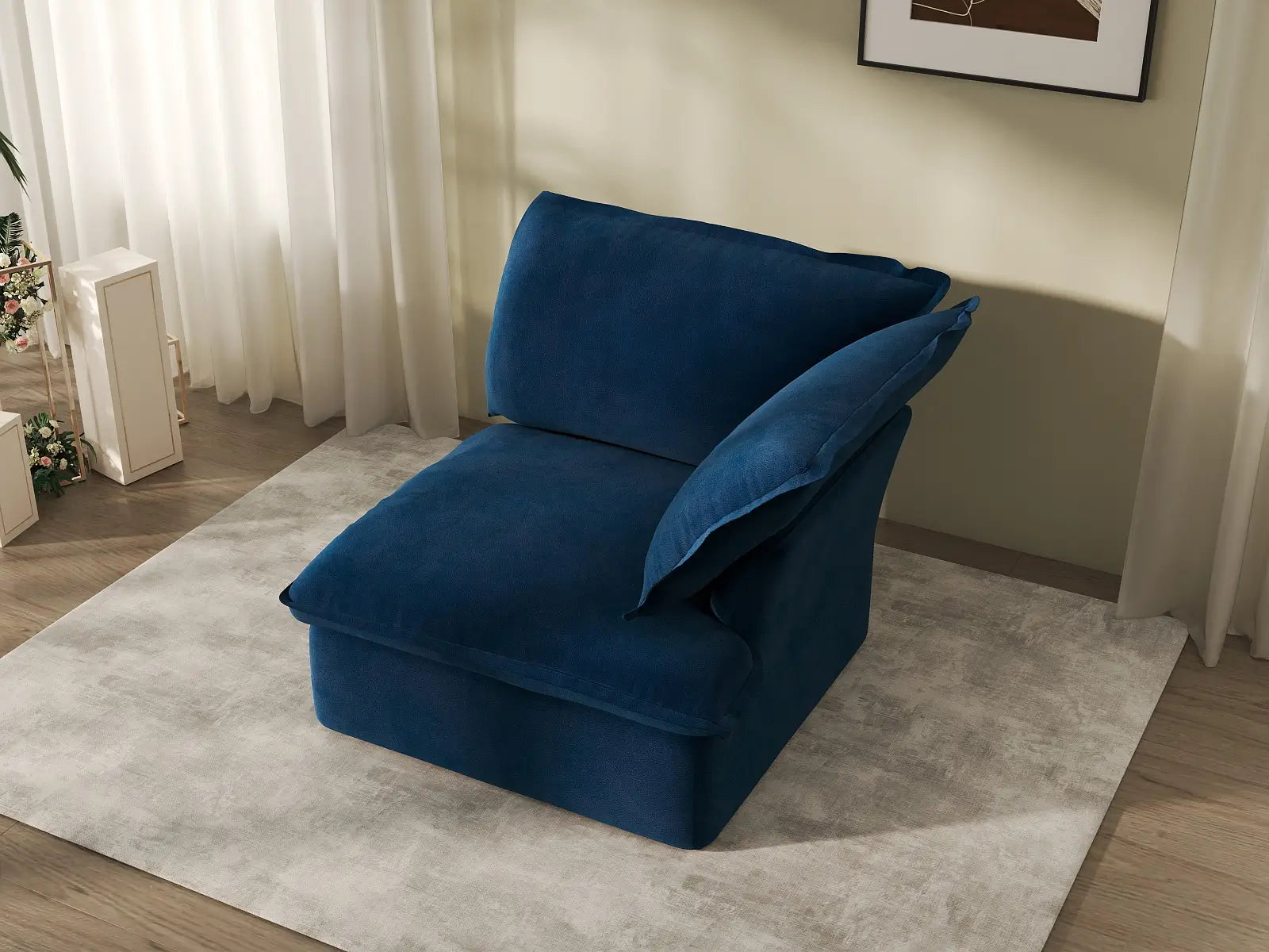 Sofá Modular de Lujo Nube Azul Oscuro de 1 Plaza | 1 Pieza, Tela de Terciopelo, Fundas Lavables