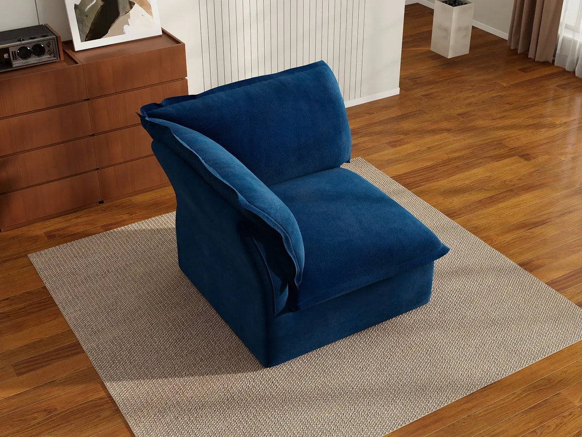 Deluxe Cloud Dark Blue 1-Seater Modular Sofa | 1-Piece, Velvet Fabric, Washable Covers