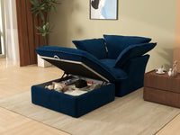 Deluxe Cloud Dark Blue 1-Seater Modular Sofa | 2-Piece (includes 1 ottoman), Velvet Fabric, Storage Ottoman