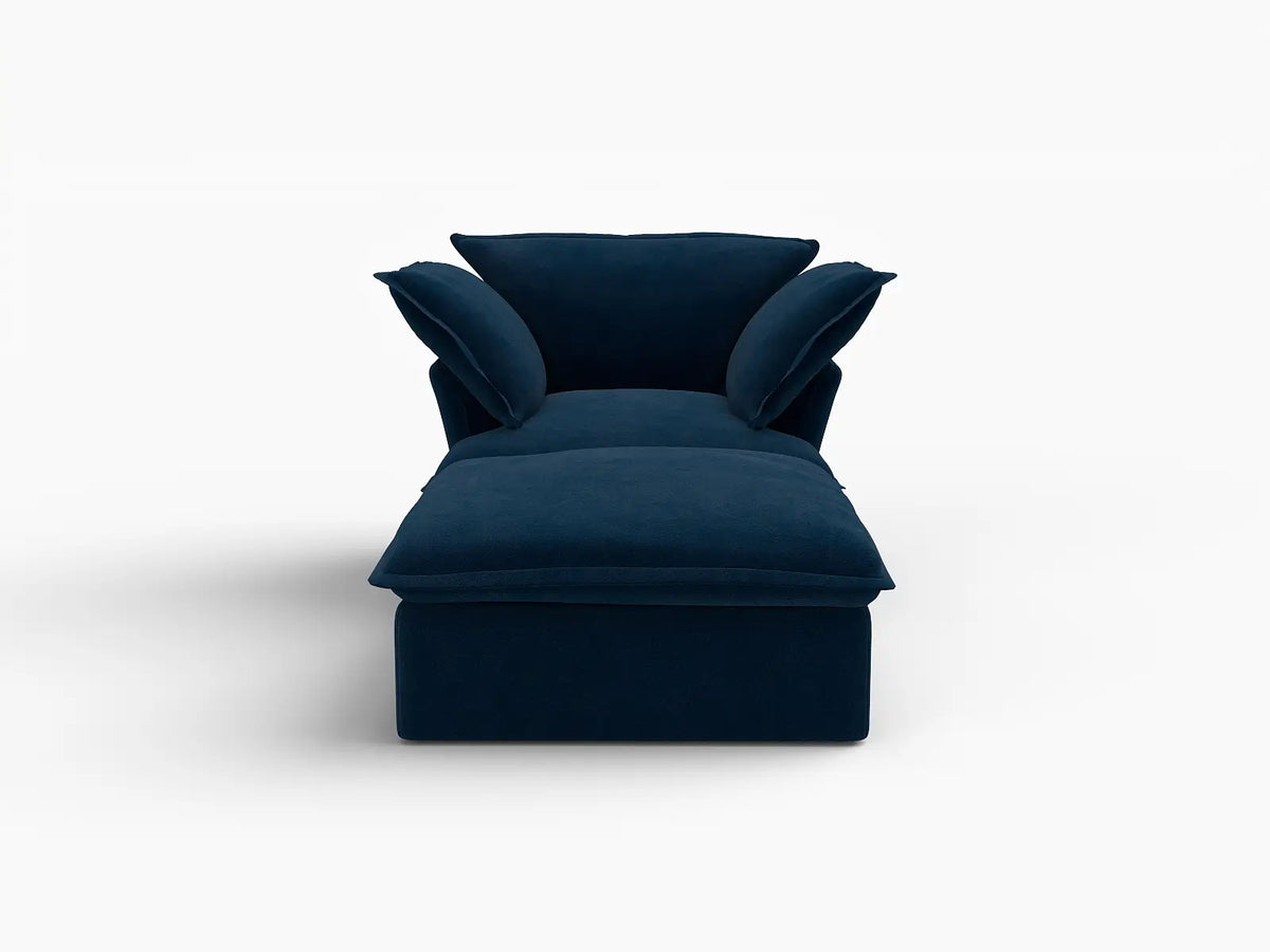 Deluxe Cloud Dark Blue 1-Seater Modular Sofa | 2-Piece (includes 1 ottoman), Velvet Fabric, Storage Ottoman
