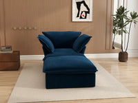 Deluxe Cloud Dark Blue 1-Seater Modular Sofa | 2-Piece (includes 1 ottoman), Velvet Fabric, Storage Ottoman