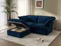 Deluxe Cloud Dark Blue 2-Seater Chaise Sectional | 3-Piece (includes 1 ottoman), Velvet Fabric, Storage Ottoman