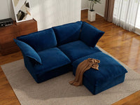 Deluxe Cloud Dark Blue 2-Seater Chaise Sectional | 3-Piece (includes 1 ottoman), Velvet Fabric, Storage Ottoman