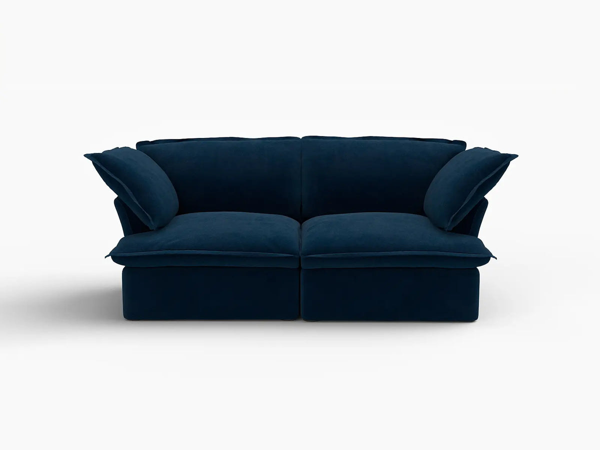 Sofá de dos plazas de lujo Cloud azul oscuro para estudio | 2 piezas, tela de terciopelo, fundas lavables