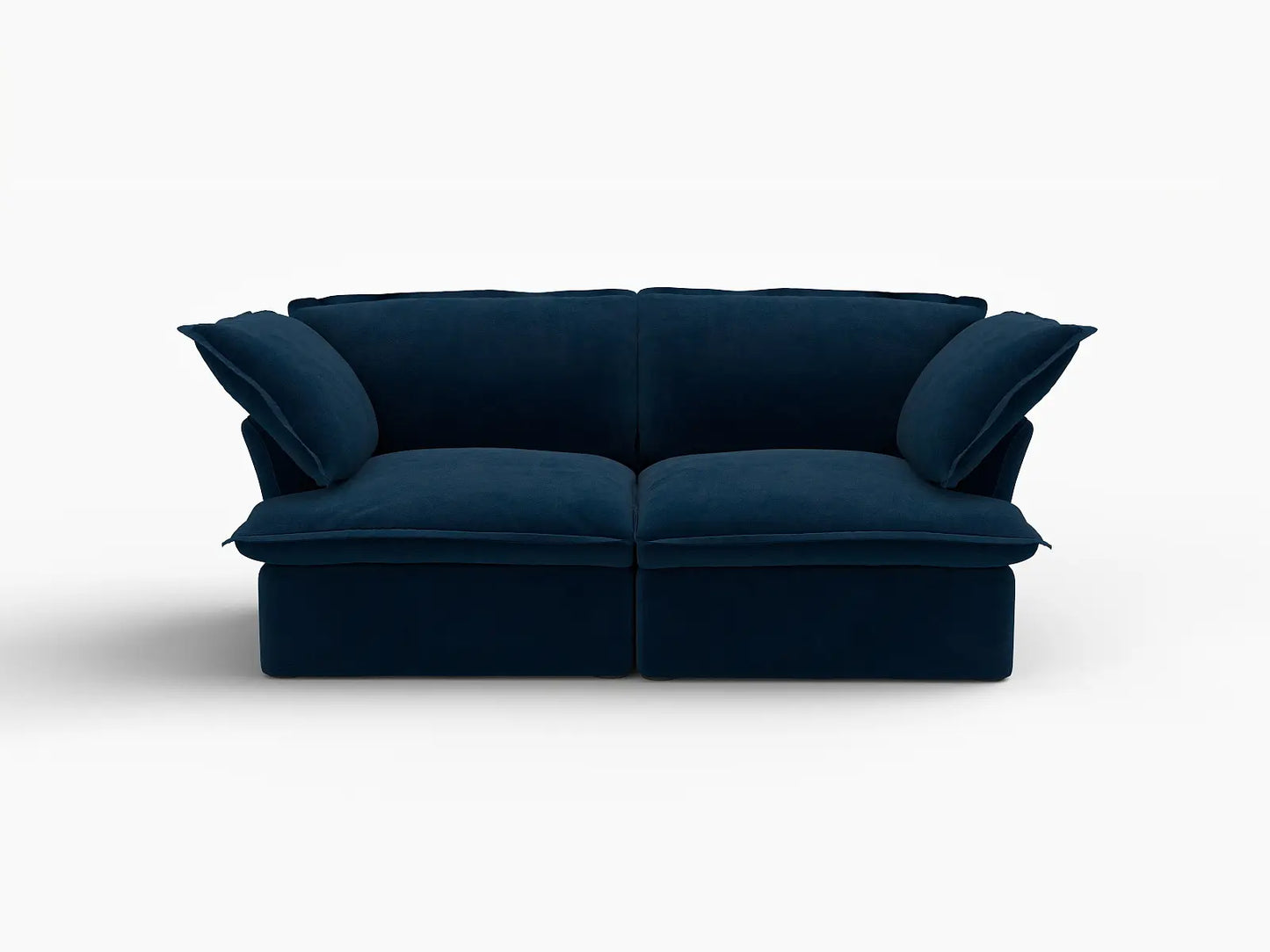 Sofá de dos plazas de lujo Cloud azul oscuro para estudio | 2 piezas, tela de terciopelo, fundas lavables