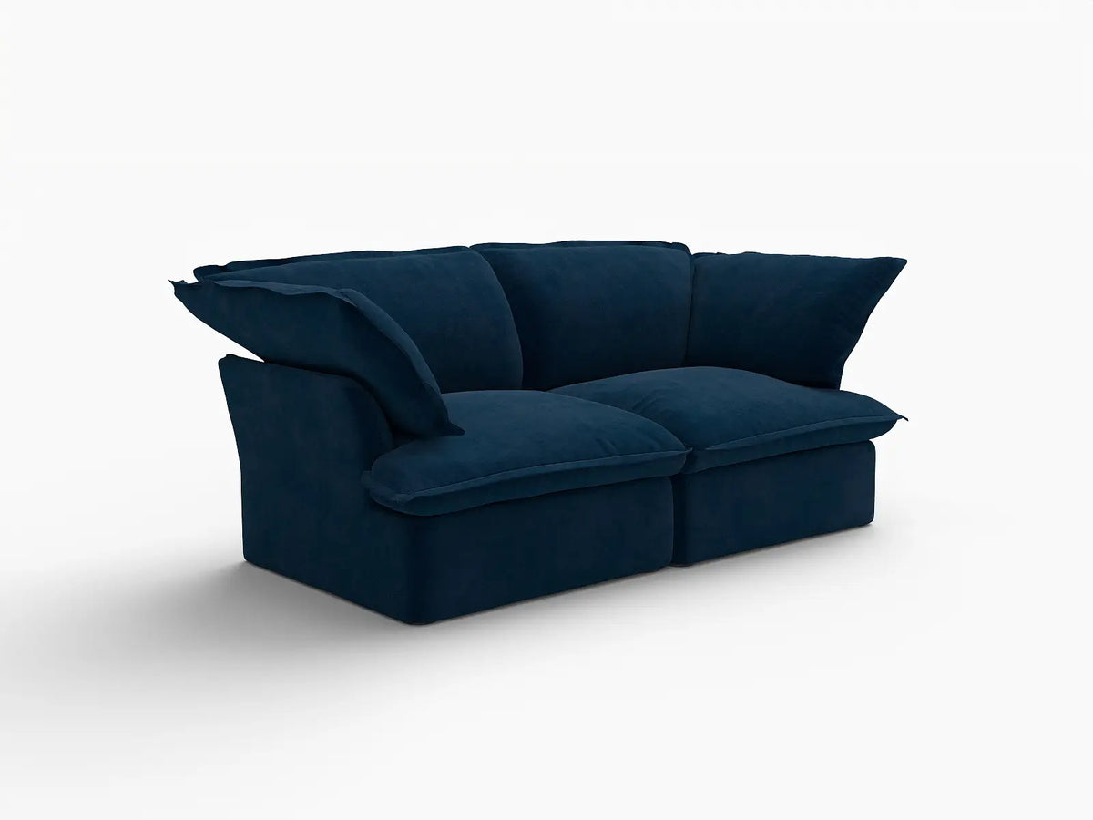 Deluxe Cloud Dark Blue 2-Seater Loveseats for Studio | 2-Piece, Velvet Fabric, Washable Covers
