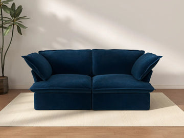 Deluxe Cloud Dark Blue 2-Seater Loveseats for Studio | 2-Piece, Velvet Fabric, Washable Covers