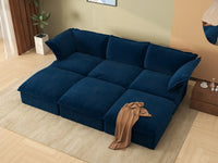 Deluxe Cloud Dark Blue 3-Seater Modular Pit Sectional | 6-Piece (includes 3 ottomans), Velvet Fabric, Storage Ottoman