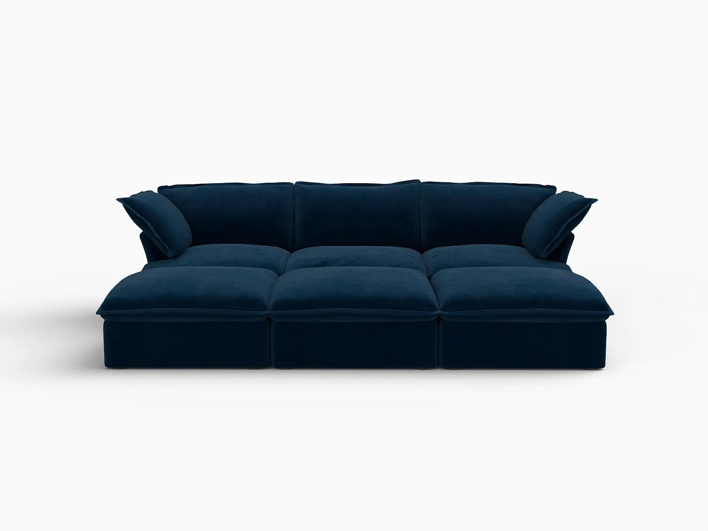 Deluxe Cloud Dark Blue 3-Seater Modular Pit Sectional | 6-Piece (includes 3 ottomans), Velvet Fabric, Storage Ottoman