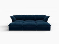Deluxe Cloud Dark Blue 3-Seater Modular Pit Sectional | 6-Piece (includes 3 ottomans), Velvet Fabric, Storage Ottoman