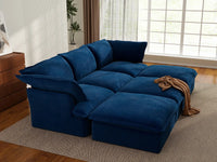 Deluxe Cloud Dark Blue 3-Seater Modular Pit Sectional | 6-Piece (includes 3 ottomans), Velvet Fabric, Storage Ottoman