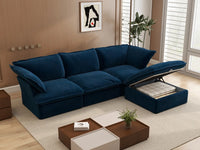 Sofá Seccional Modular Deluxe Cloud Azul Oscuro de 3 plazas | 4 Piezas (incluye 1 otomana), Tela de Terciopelo, Otomana de Almacenamiento