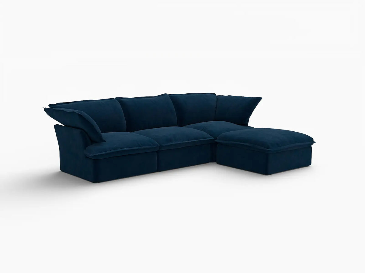 Sofá Seccional Modular Deluxe Cloud Azul Oscuro de 3 plazas | 4 Piezas (incluye 1 otomana), Tela de Terciopelo, Otomana de Almacenamiento