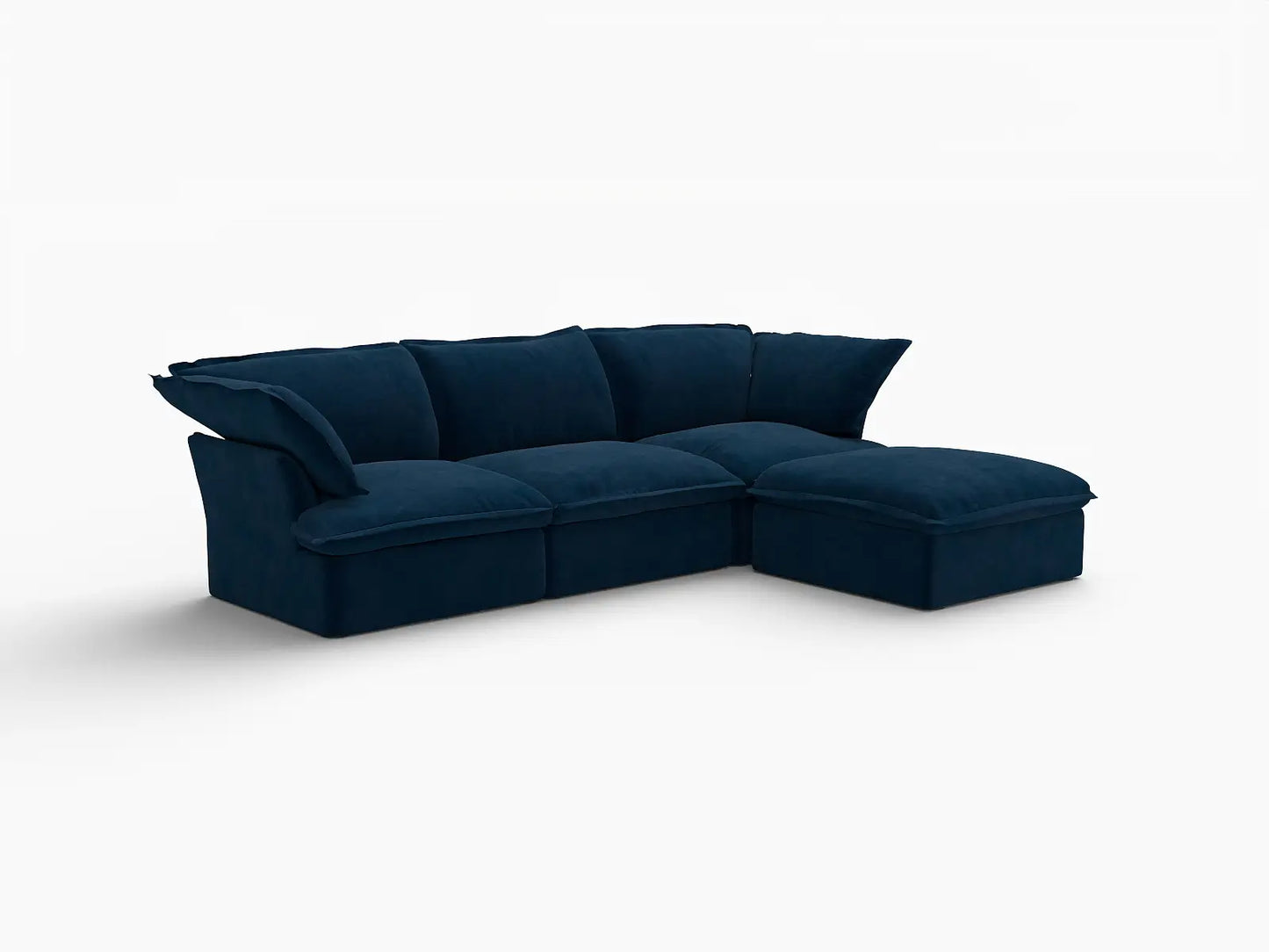 Sofá Seccional Modular Deluxe Cloud Azul Oscuro de 3 plazas | 4 Piezas (incluye 1 otomana), Tela de Terciopelo, Otomana de Almacenamiento
