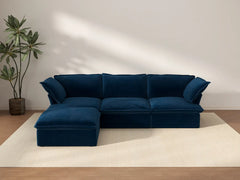 Sofá Seccional Modular Deluxe Cloud Azul Oscuro de 3 plazas | 4 Piezas (incluye 1 otomana), Tela de Terciopelo, Otomana de Almacenamiento