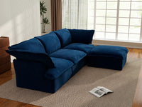 Sofá Seccional Modular Deluxe Cloud Azul Oscuro de 3 plazas | 4 Piezas (incluye 1 otomana), Tela de Terciopelo, Otomana de Almacenamiento