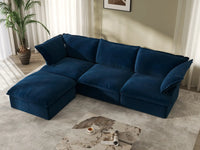Sofá Seccional Modular Deluxe Cloud Azul Oscuro de 3 plazas | 4 Piezas (incluye 1 otomana), Tela de Terciopelo, Otomana de Almacenamiento