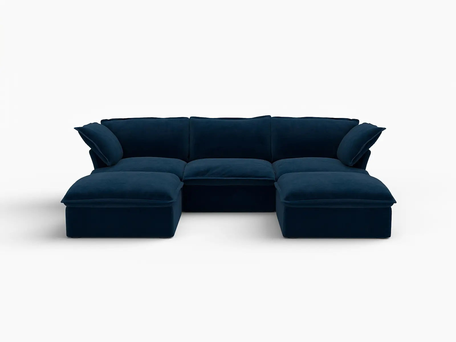 Seccional Modular de Lujo Cloud Azul Oscuro de 3 Asientos | 5 piezas (incluye 2 otomanas), tela de terciopelo, otomana con almacenamiento