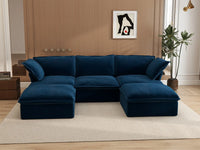 Seccional Modular de Lujo Cloud Azul Oscuro de 3 Asientos | 5 piezas (incluye 2 otomanas), tela de terciopelo, otomana con almacenamiento