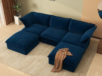 Seccional Modular de Lujo Cloud Azul Oscuro de 3 Asientos | 5 piezas (incluye 2 otomanas), tela de terciopelo, otomana con almacenamiento
