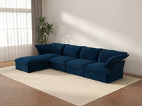 Deluxe Cloud Dark Blue 4-Seater L-Shaped Sofa with Storage | 5-Piece (includes 1 ottoman), Velvet Fabric, Washable Covers