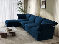 Deluxe Cloud Dark Blue 4-Seater L-Shaped Sofa with Storage | 5-Piece (includes 1 ottoman), Velvet Fabric, Washable Covers