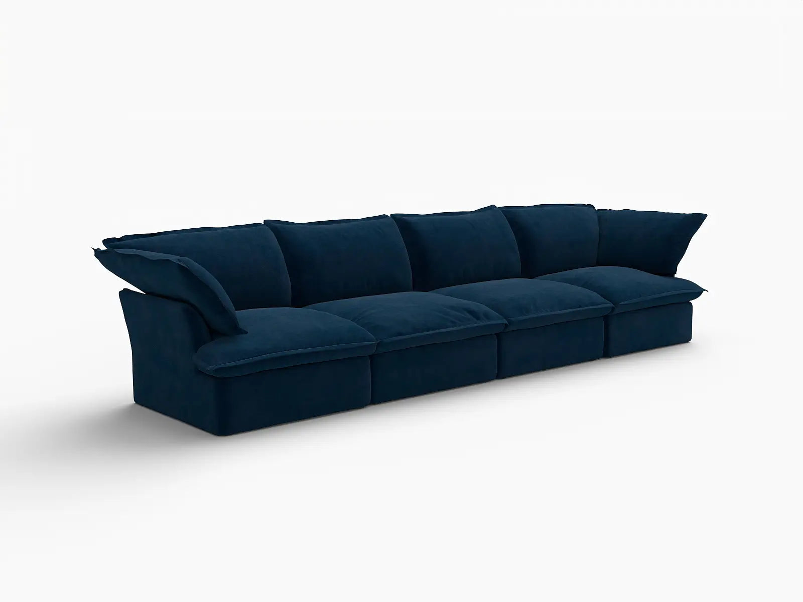 Sofá modular de 4 plazas Deluxe Cloud azul oscuro | 4 piezas, tela de terciopelo, fundas lavables