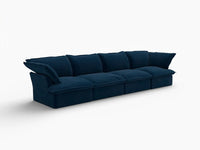 Sofá modular de 4 plazas Deluxe Cloud azul oscuro | 4 piezas, tela de terciopelo, fundas lavables